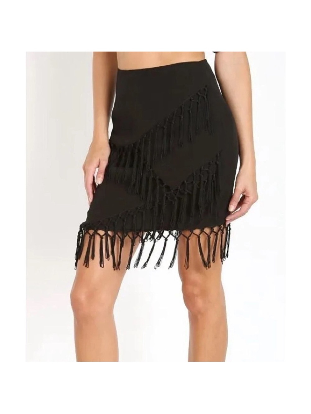 The jetset diaries black Sahara fringe skirt size small
